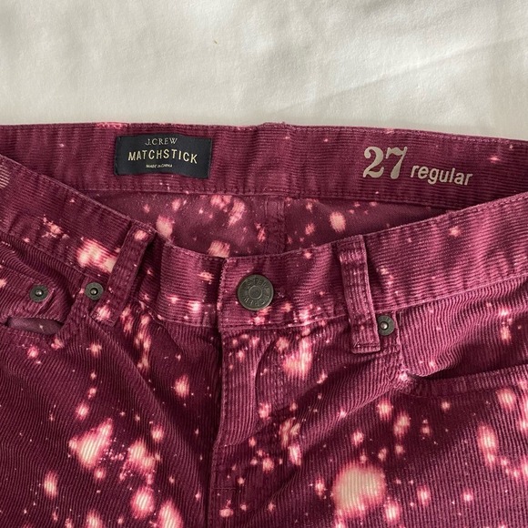 Custom Bleach Dye J. Crew Matchstick Maroon Straight Leg Corduroy Pants Size 27R - Picture 5 of 8